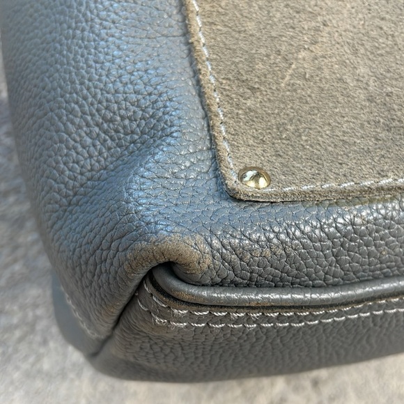 Sancia Gray Pebbled Leather Suede 2 Way Shoulder Bag Purse Extra Large Travel - Picture 8 of 17